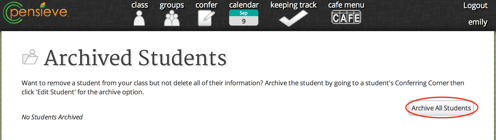 Archive All Students Button